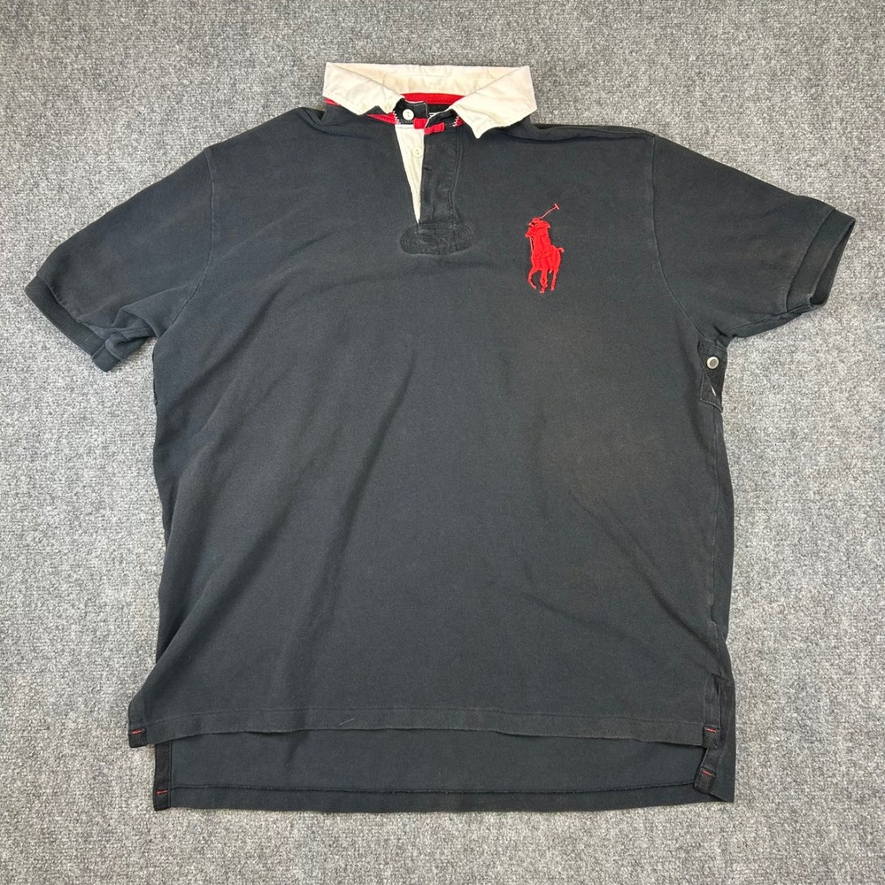 Polo Ralph Lauren Big Pony Rugby Shirt Mens XXL Black Red Short Sleeve 3 Patch
